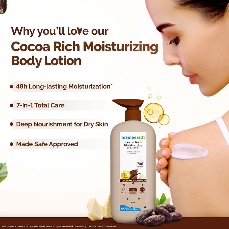 Mamaearth Cocoa Rich Moisturizing Body Lotion with Cocoa Butter & Vitamin E for Intense Moisturization - 400 ml (Pack of 2)