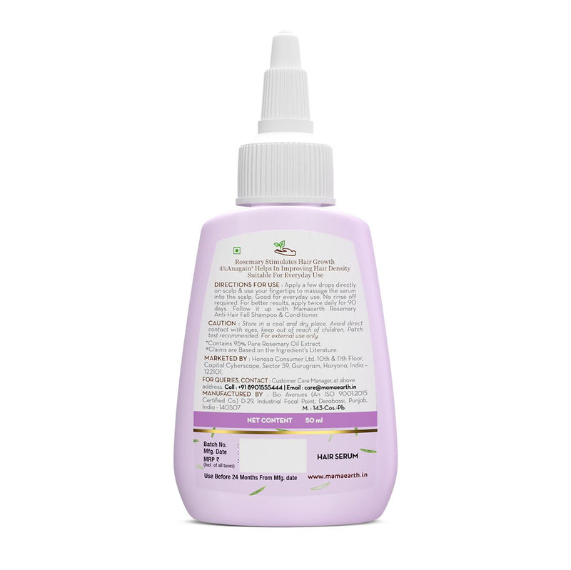 Rosemary Hair Growth Scalp Serum with 95% Pure Rosemary Oil Extract & 4% Anagain  - 50 ml