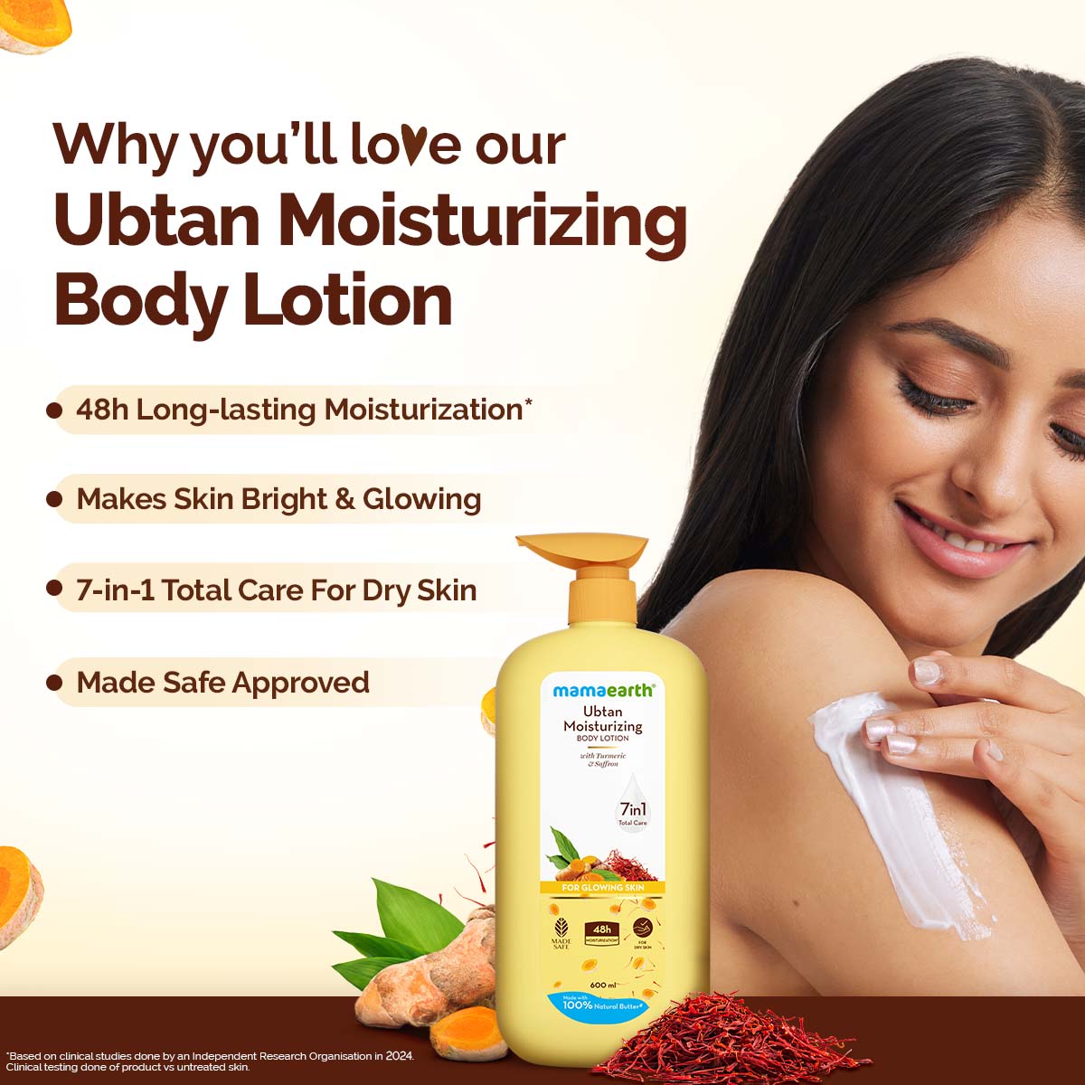 Mamaearth Ubtan Moisturizing Body Lotion with Turmeric & Saffron for Glowing Skin - 600 ml