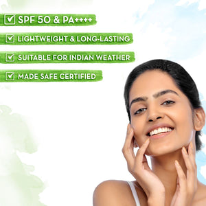 Ultra Light Indian Sunscreen SPF 50 PA++++ benefits with model