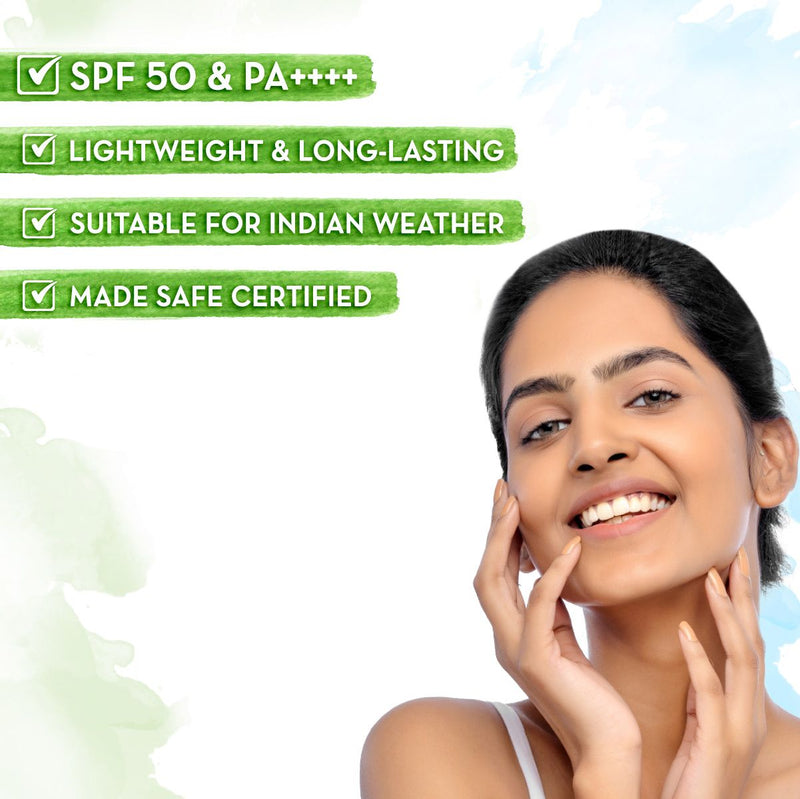 Mamaearth Ultra-Light Indian Sunscreen SPF 50 PA++++ – In-Vivo Tested (ISO 24444 & ISO 24442 Certified, CTRI/2025/07/090388) - 80g - Pack of 2