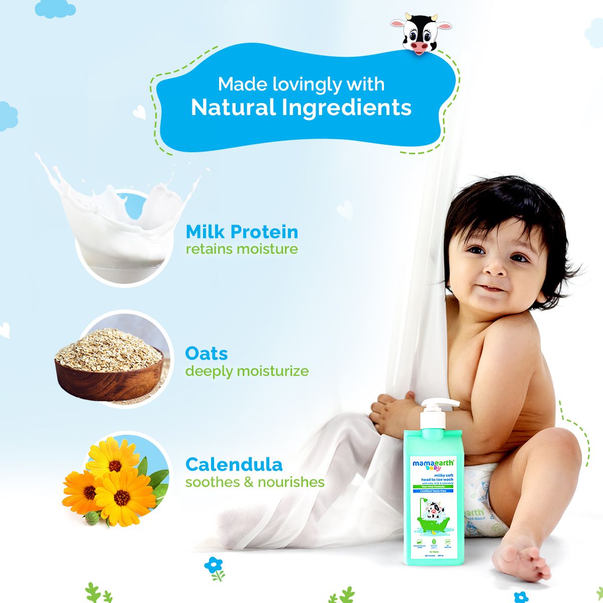 Milky Soft Head to Toe Wash With Oats, Milk, and Calendula  for Babies- 400ml