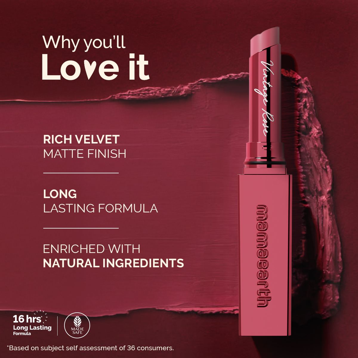 Luxe Matte Long Stay Lipstick with Passion Fruit Oil & Vitamin E   -2g | Vintage Rose