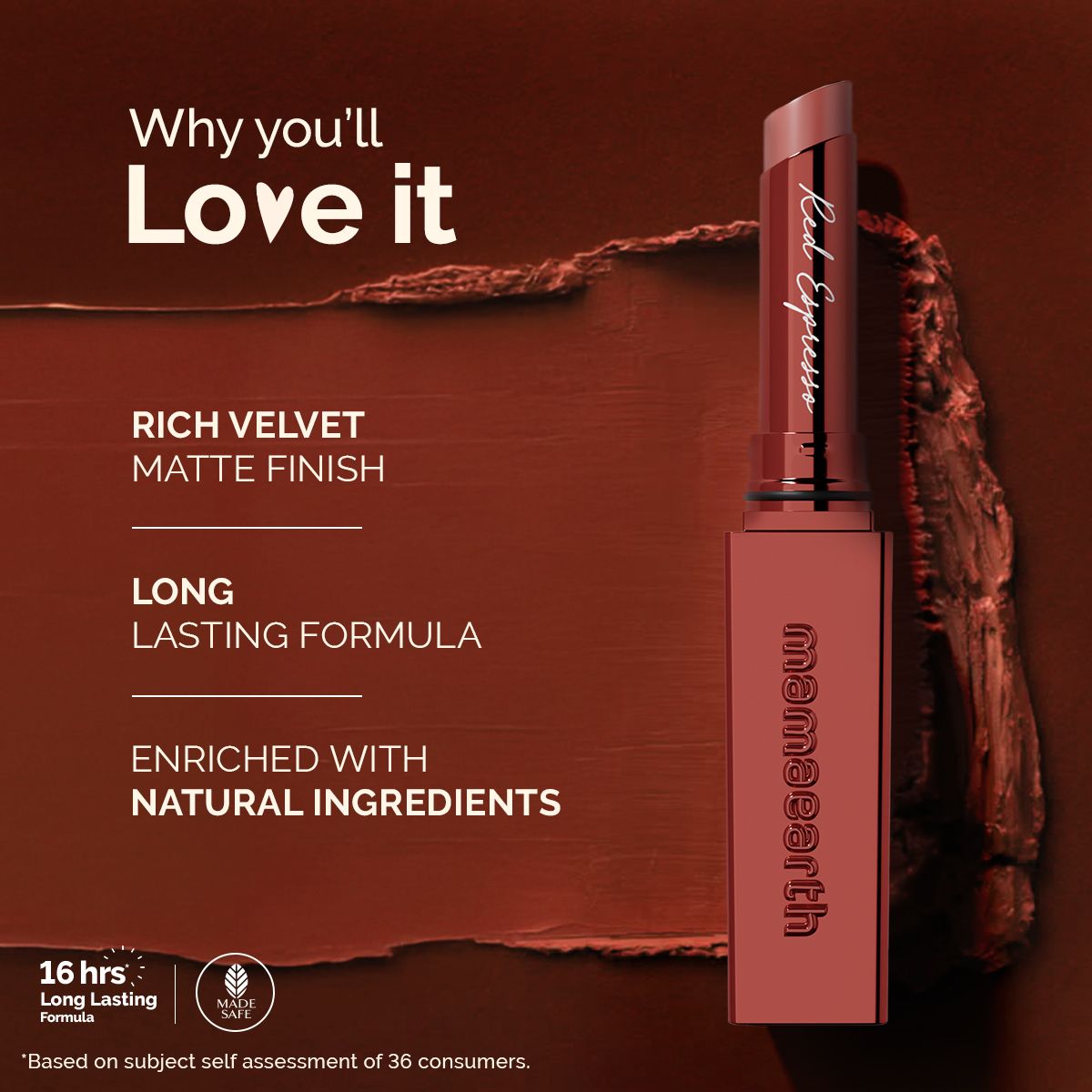 Luxe Matte Long Stay Lipstick with Passion Fruit Oil & Vitamin E   -2g | Red Espresso