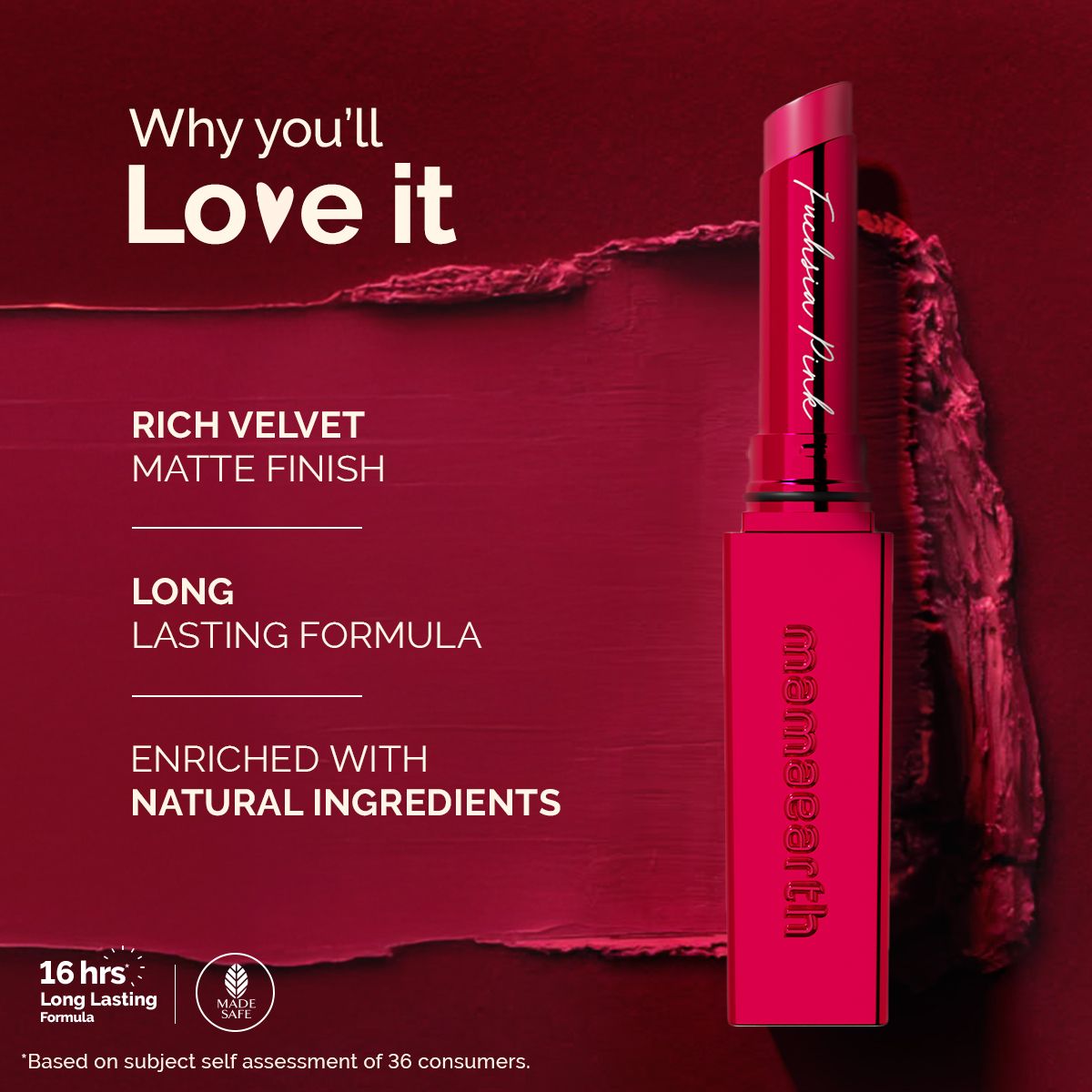Luxe Matte Long Stay Lipstick with Passion Fruit Oil & Vitamin E   -2g | Fuchsia Pink
