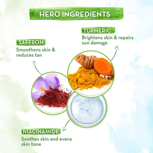 Hero ingredients Turmeric Saffron Niacinamide in Ubtan Detan Sunscreen