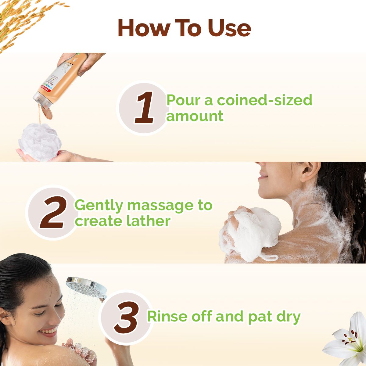 Rice Water Moisturizing Body Wash with Rice Water & Hydrating Lily for Dewy Glass Skin - 250 ml + 25 ml