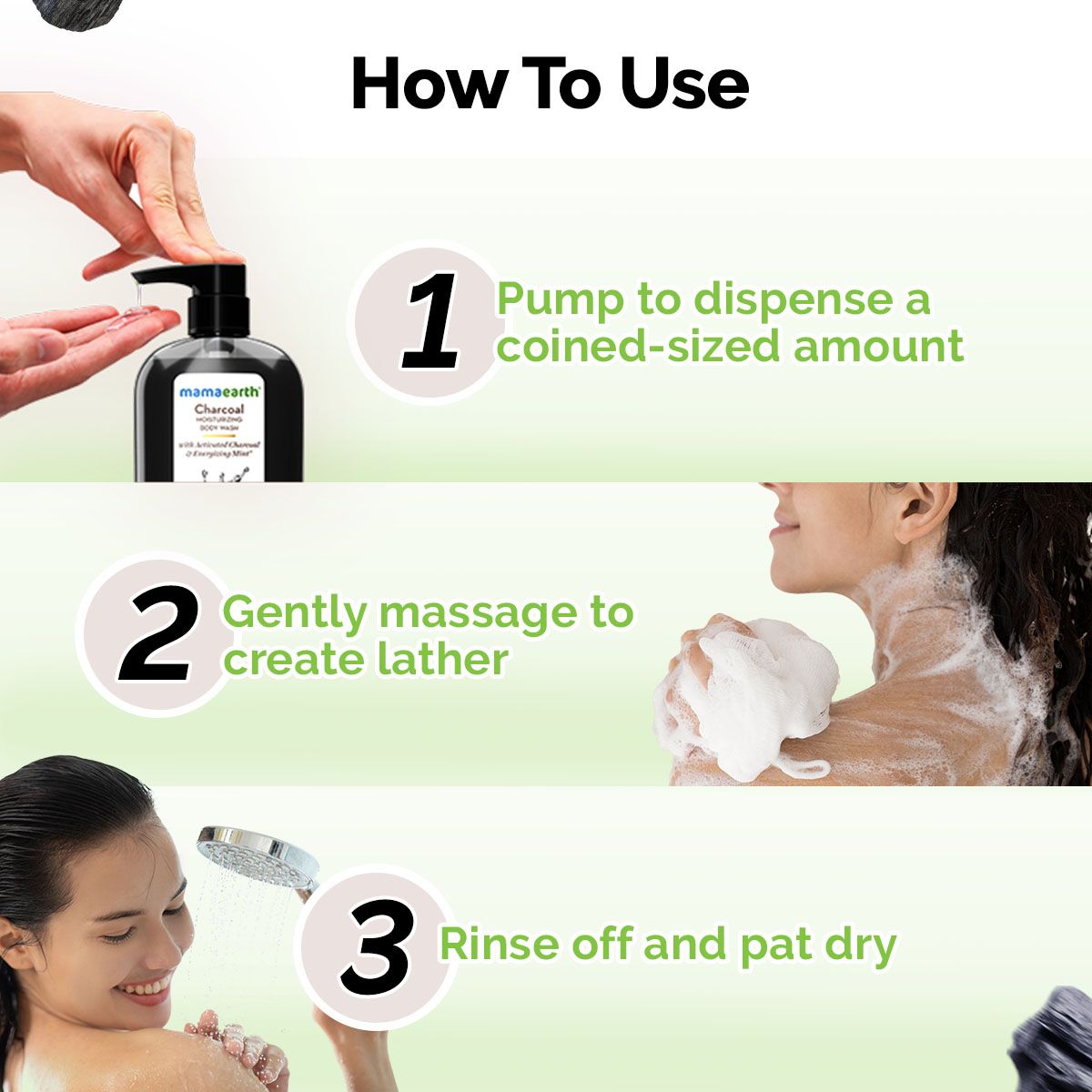 Charcoal Moisturizing Body Wash with Activated Charcoal & Energizing Mint for Skin Detoxification - 500 ml