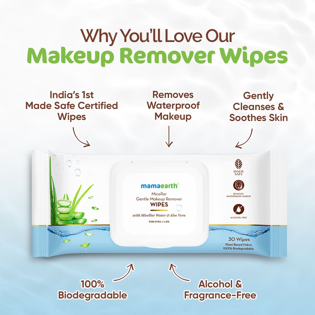 Mamaearth Micellar Gentle Makeup Remover Wipes - 30Nos