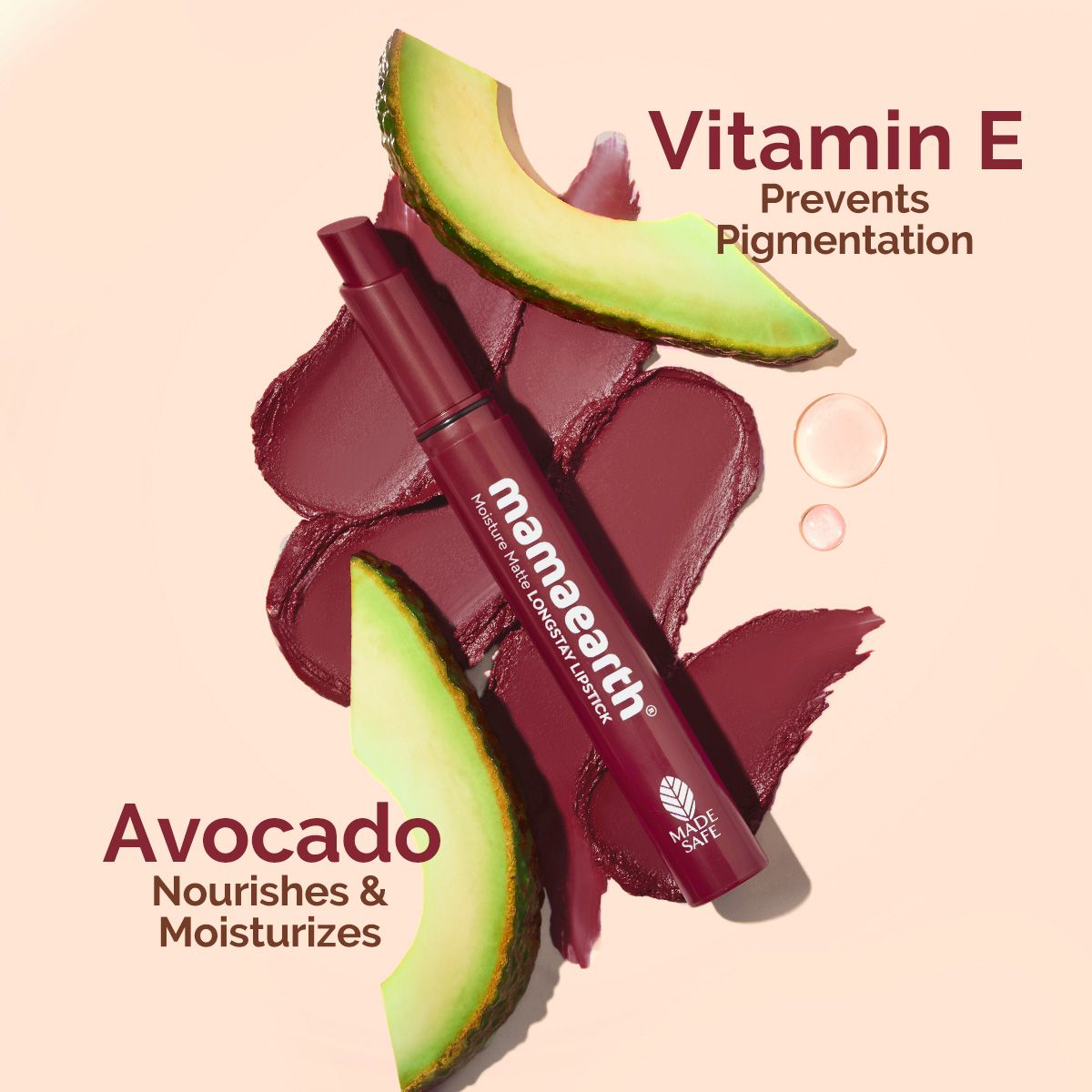 Moisture Matte LongStay Lipstick with Vitamin E & Avocado - 2g | Red Caramel