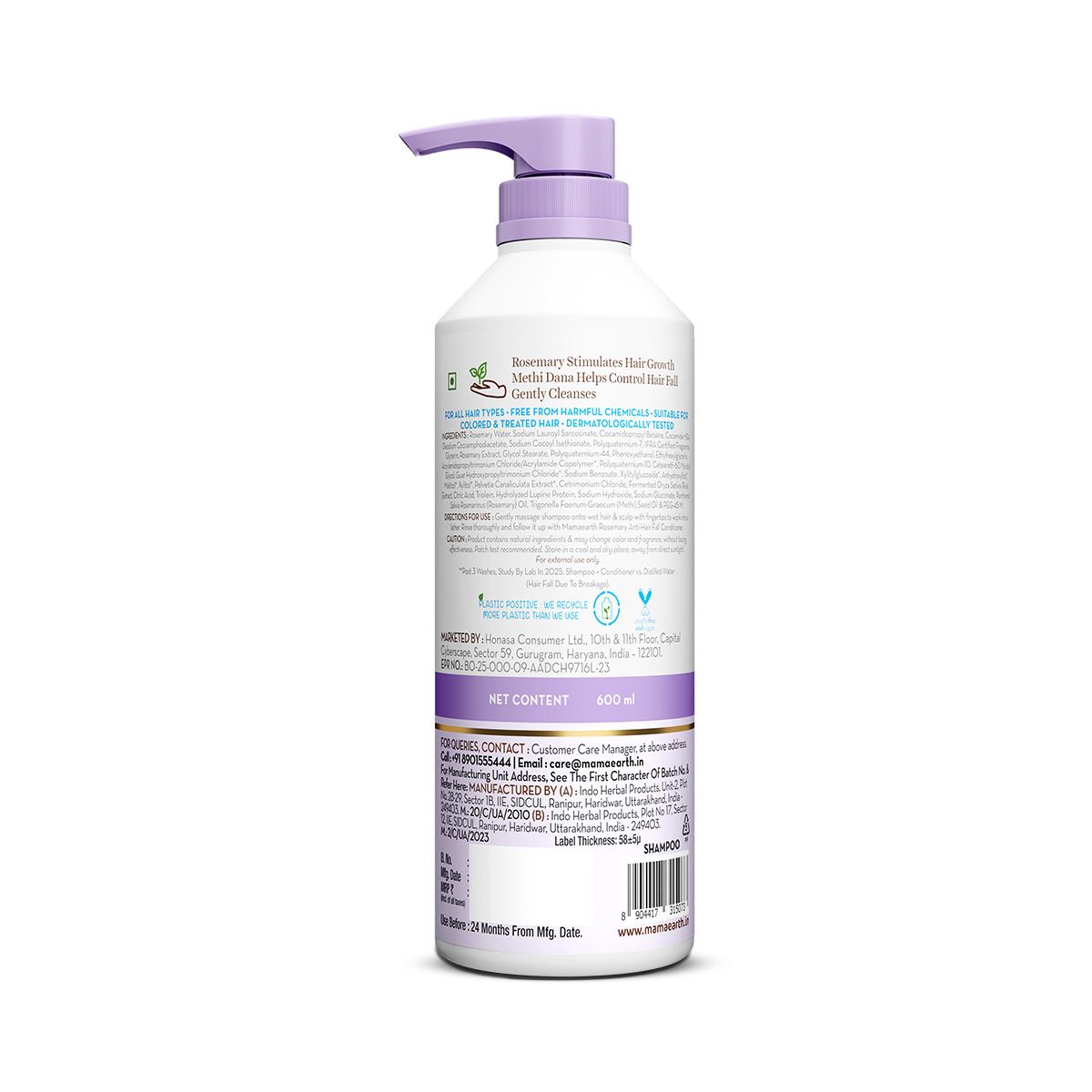 Rosemary Anti-Hair Fall Shampoo with Rosemary & Methi Dana for Reducing Hair Loss & Breakage - 600 ml