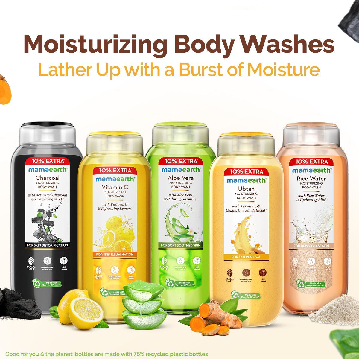 Ubtan Moisturizing Body Wash with Turmeric & Saffron for Tan Removal - 250 ml + 25 ml Extra