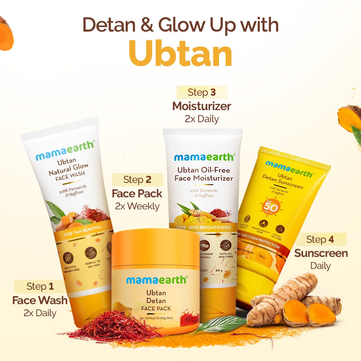 Ubtan Detan Face Pack with Turmeric & Saffron for Normal to Oily Skin - 100 g