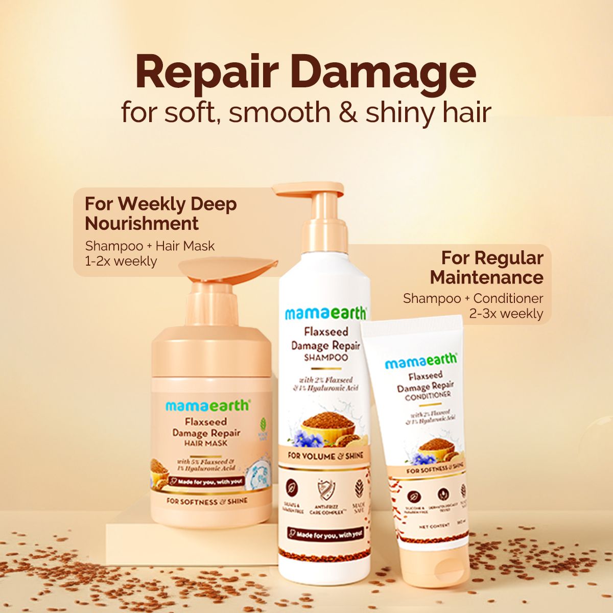 Flaxseed Damage Repair Conditioner with 2% Flaxseed & 1 % Hyaluronic Acid for for Softness & Shine -180 ml