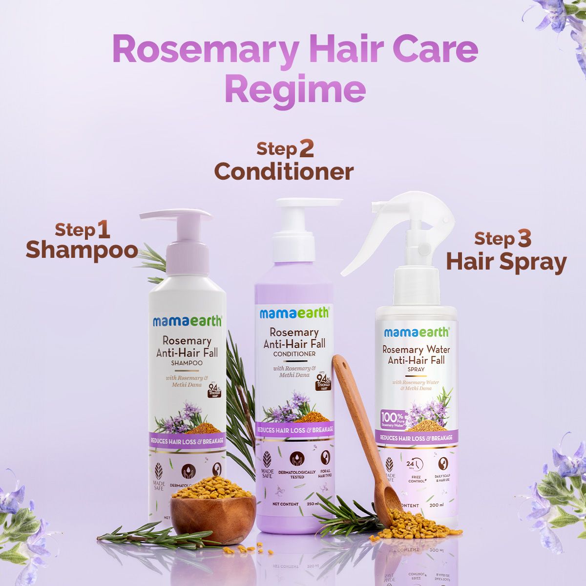 Rosemary Water Anti-Hair Fall Spray with 100% Pure Steam Distilled Rosemary Water & Methi Dana for Hair - 200 ml