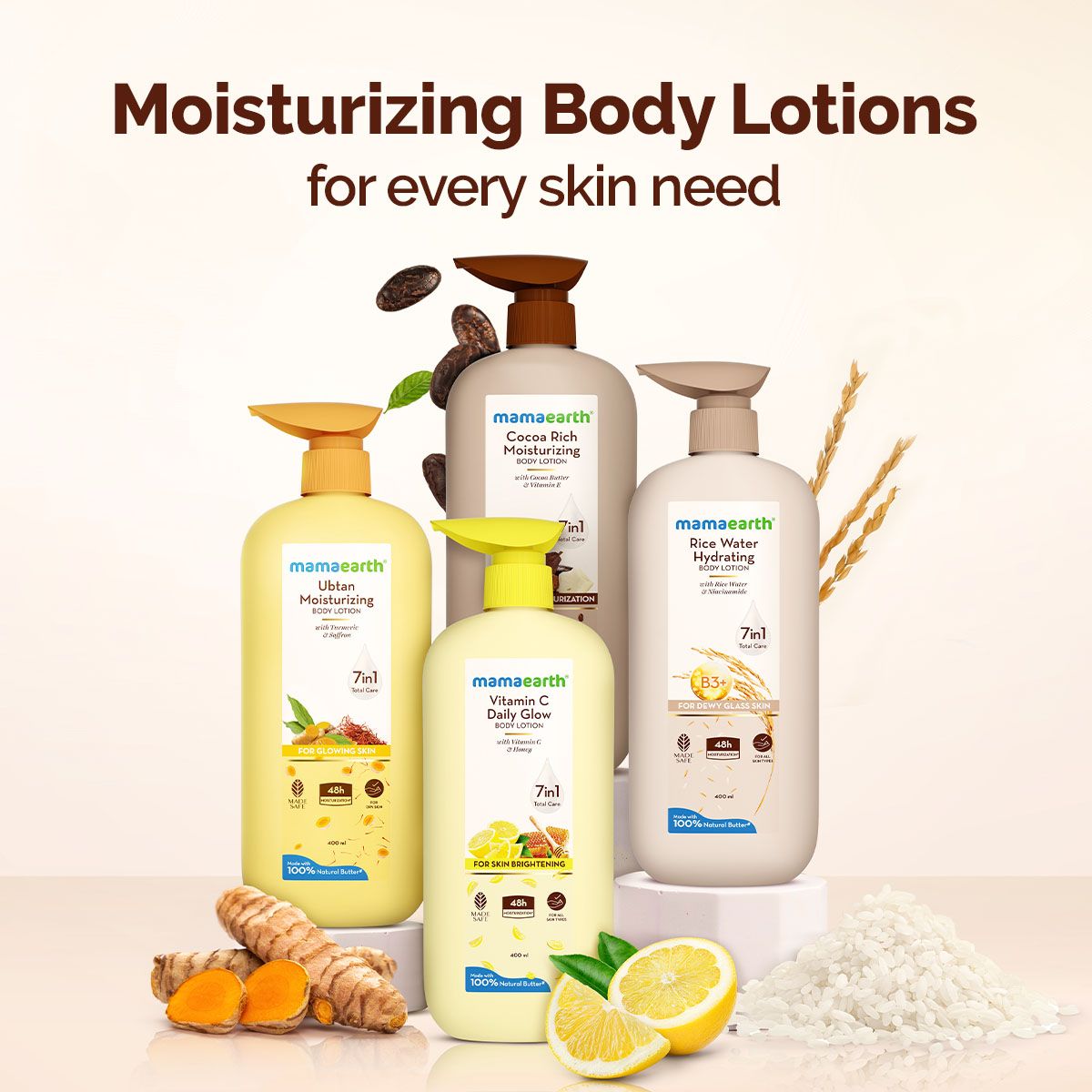 Mamaearth Rice Water Hydrating Body Lotion with Rice Water & Niacinamide for Dewy Glass Skin - 400 ml
