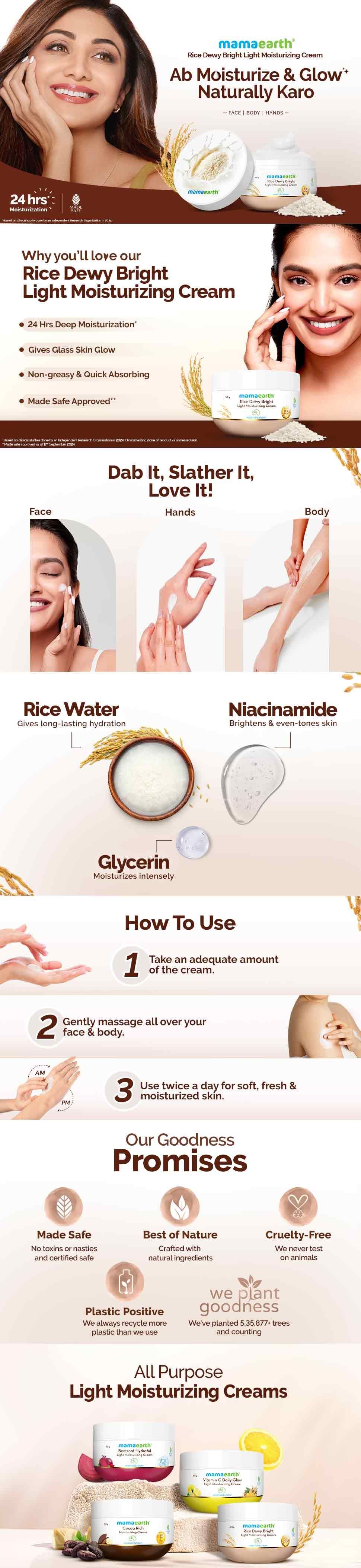 Results of Mamaearth Rice Dewy Bright Light Moisturizing Cream