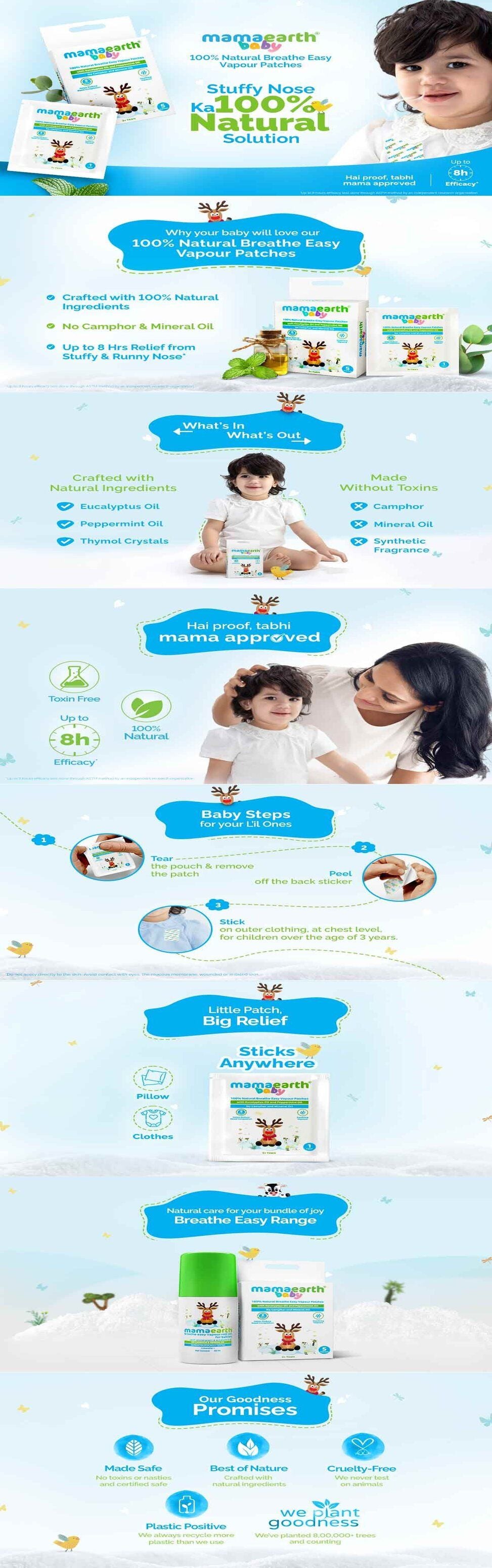 About Mamaearth Baby 100% Natural Breathe Easy Vapour Patches with Eucalyptus Oil & Peppermint Oil
