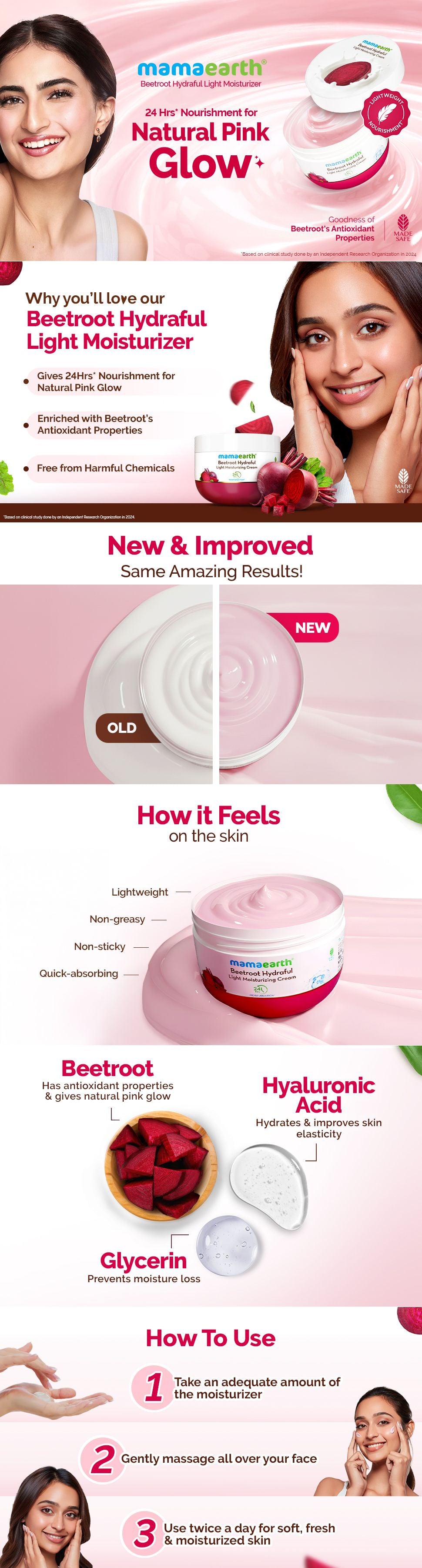 Results of Mamaearth Beetroot Hydraful Light Moisturizer