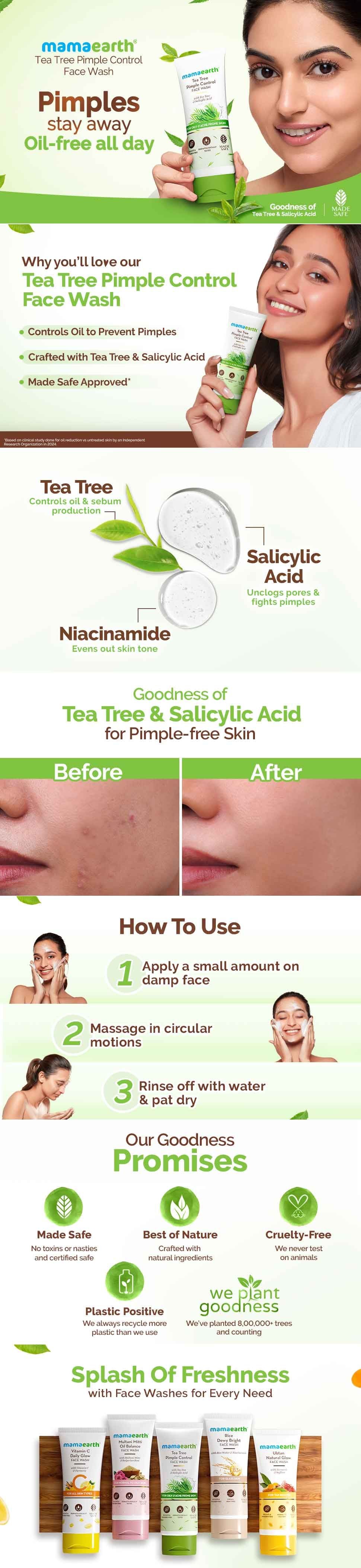 Results of Mamaearth Tea Tree Pimple Control Face Wash