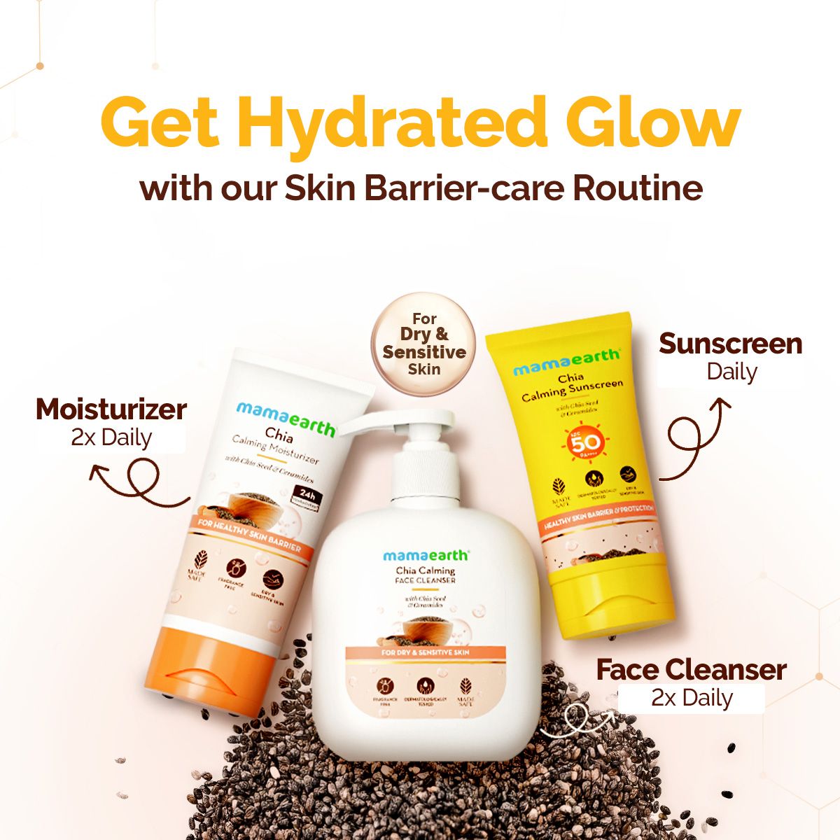 Chia Calming Sunscreen with Chia Seed & Ceramides for Hydrated Glow & Sun Protection - 50 g