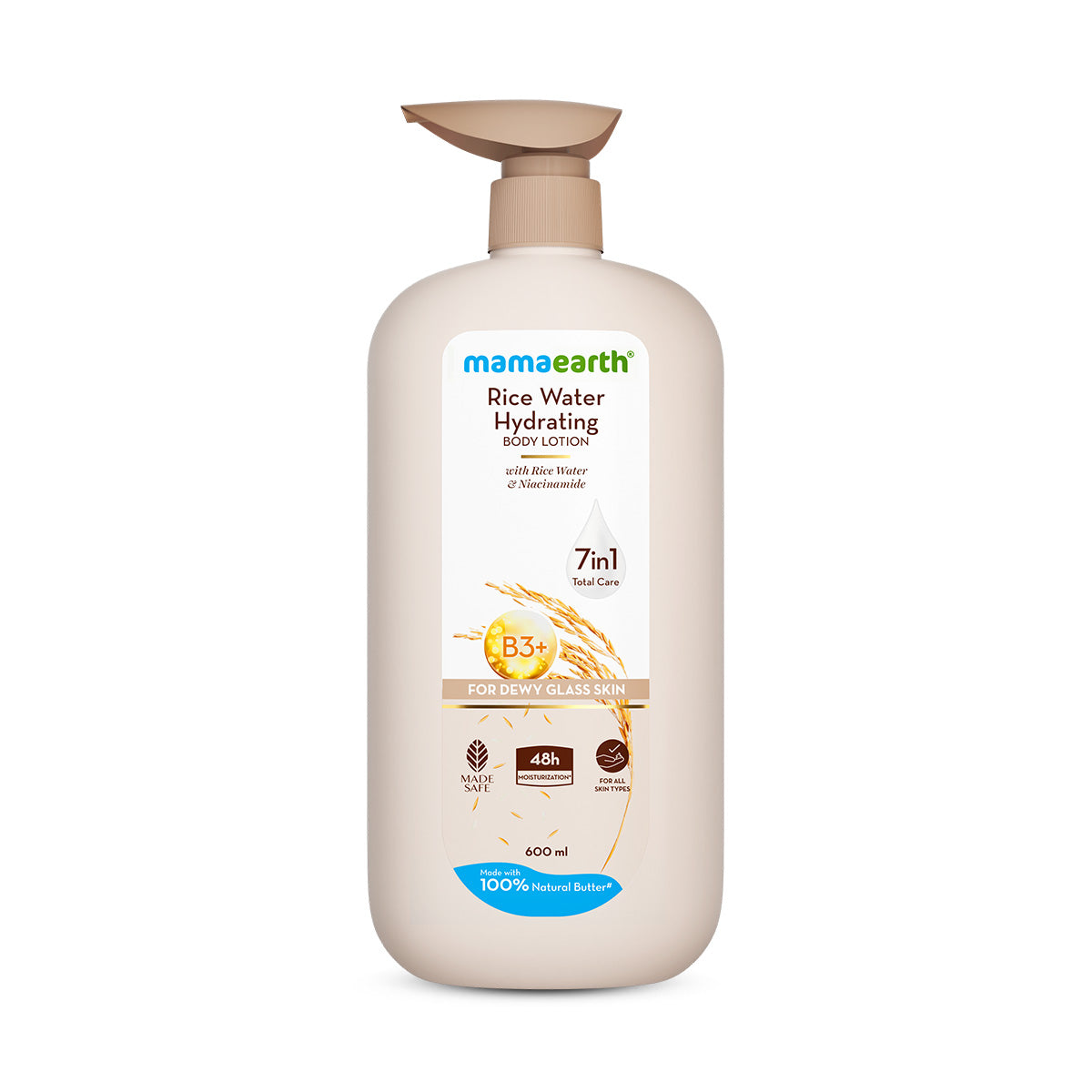 Mamaearth Rice Water Hydrating Body Lotion with Rice Water & Niacinamide for Dewy Glass Skin - 600 ml