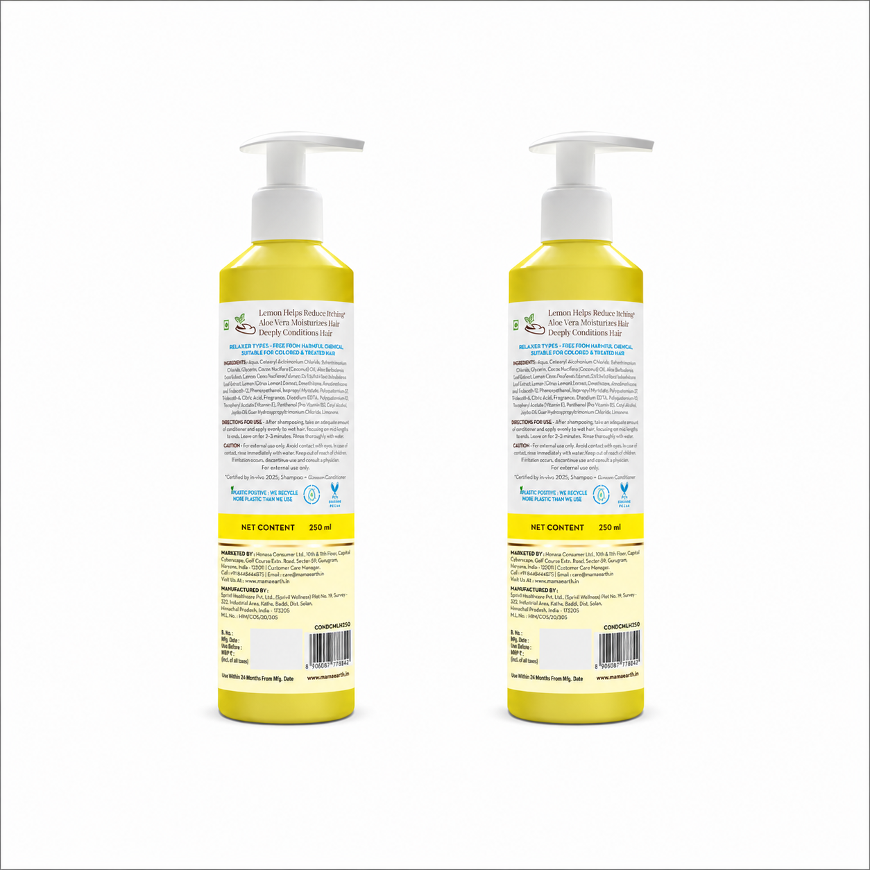 Lemon Anti-Dandruff Conditioner with Lemon & Aloe Vera for Itchy & Flaky Scalp - 250 ml (Pack of 2)