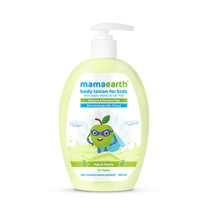 Mamaearth Agent Apple Kids Body Lotion 400ml bottle side view