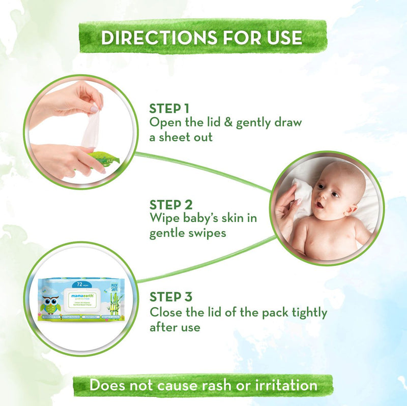 Organic Bamboo Based Baby Wipes - Pack of 3 (72x3)