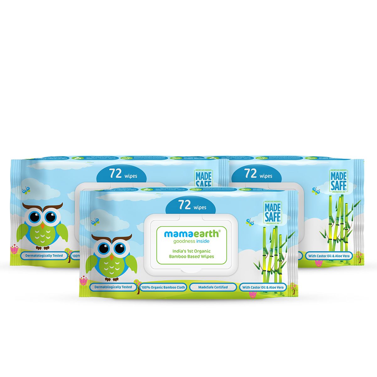 Organic Bamboo Based Baby Wipes - Pack of 3 (72x3)