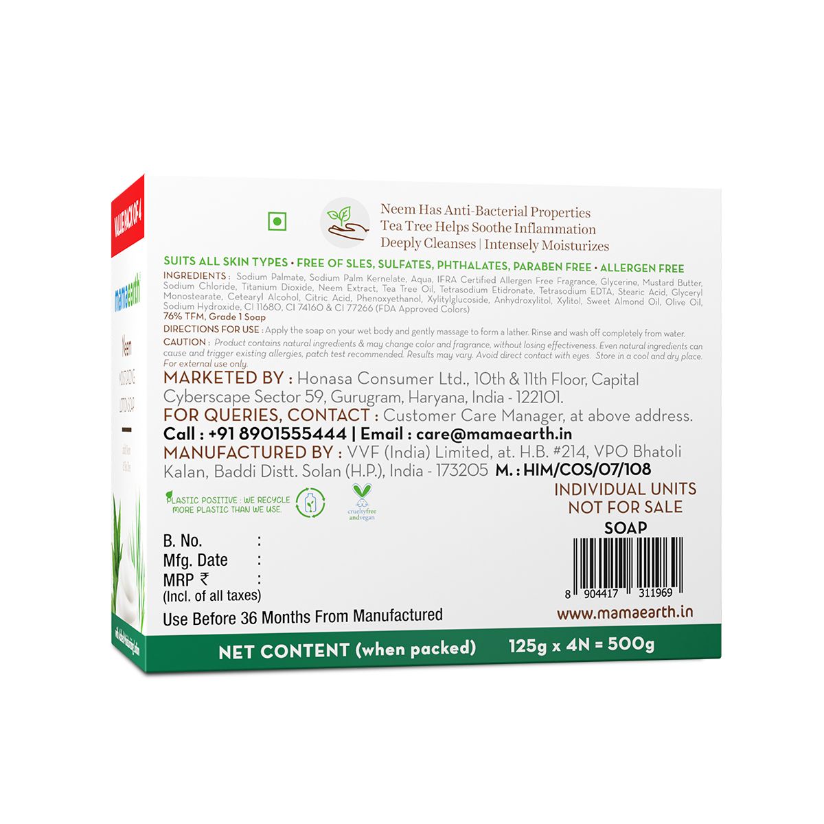 Neem Moisturizing Lotion Soap with Neem & Tea Tree for Skin Purification - (Pack Of 4) - 125 g X 4