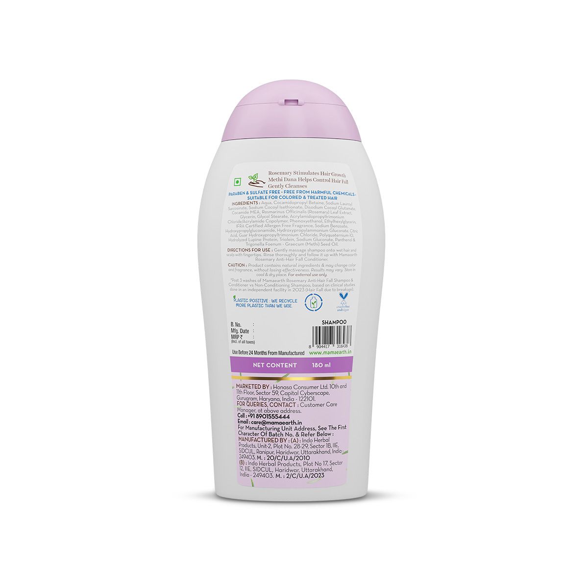 Rosemary Anti-Hair Fall Shampoo with Rosemary & Methi Dana for Reducing Hair Loss & Breakage - 180 ml