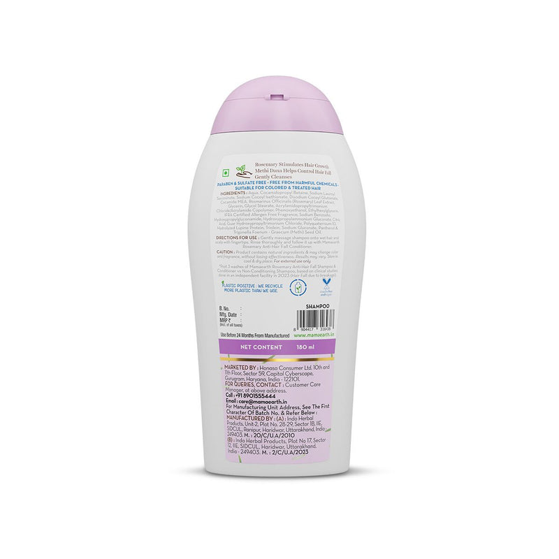 Rosemary Anti-Hair Fall Shampoo with Rosemary & Methi Dana for Reducing Hair Loss & Breakage - 180 ml