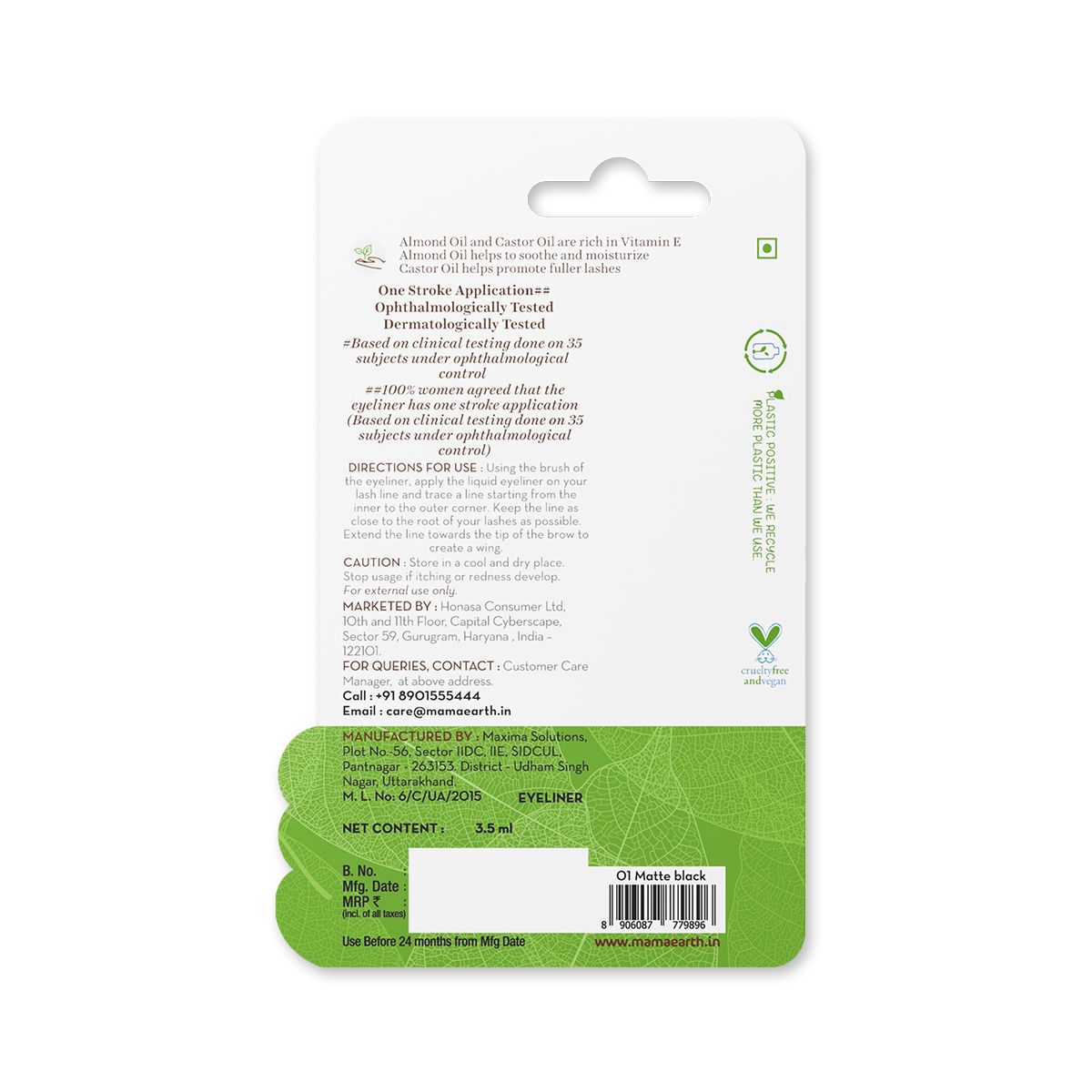 Soothing Waterproof Eyeliner with Almond Oil & Castor Oil for 10 Hour Long Stay - 3.5 ml