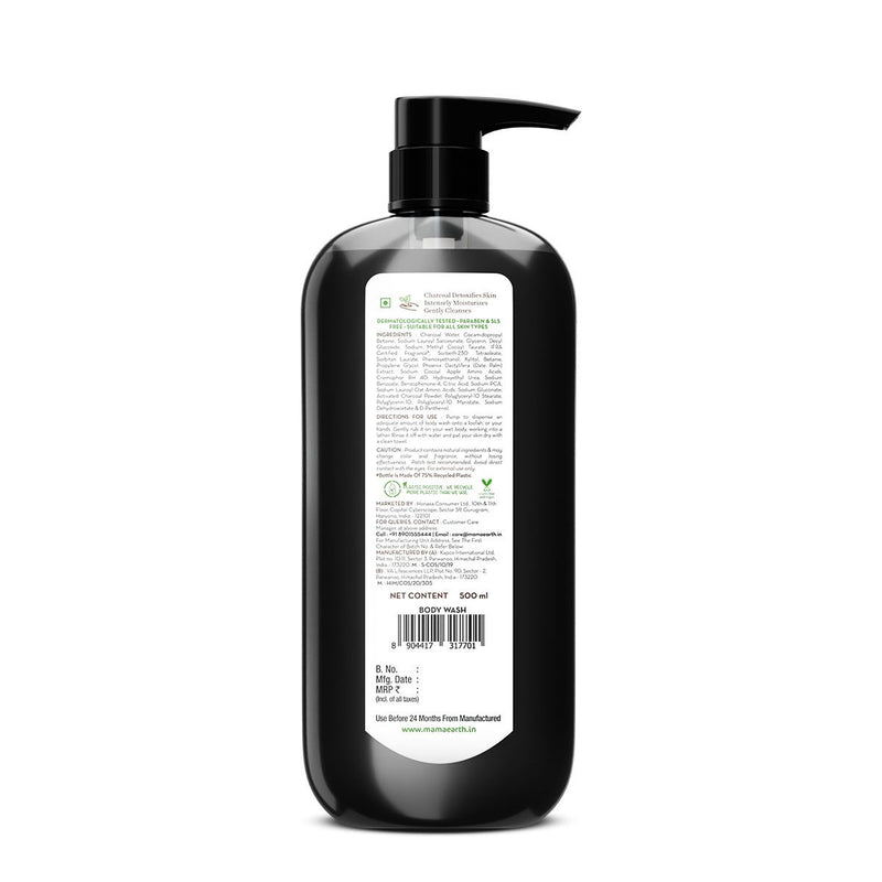 Charcoal Moisturizing Body Wash with Activated Charcoal & Energizing Mint for Skin Detoxification - 500 ml