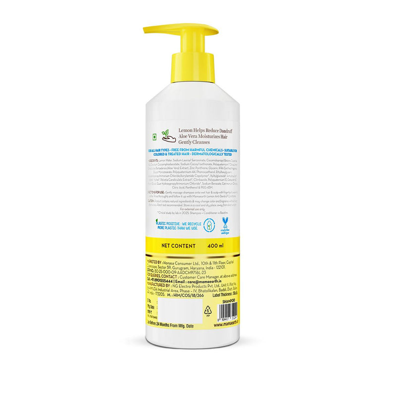 Lemon Anti-Dandruff Shampoo with Lemon & Aloe Vera for Itchy & Flaky Scalp - 400ml