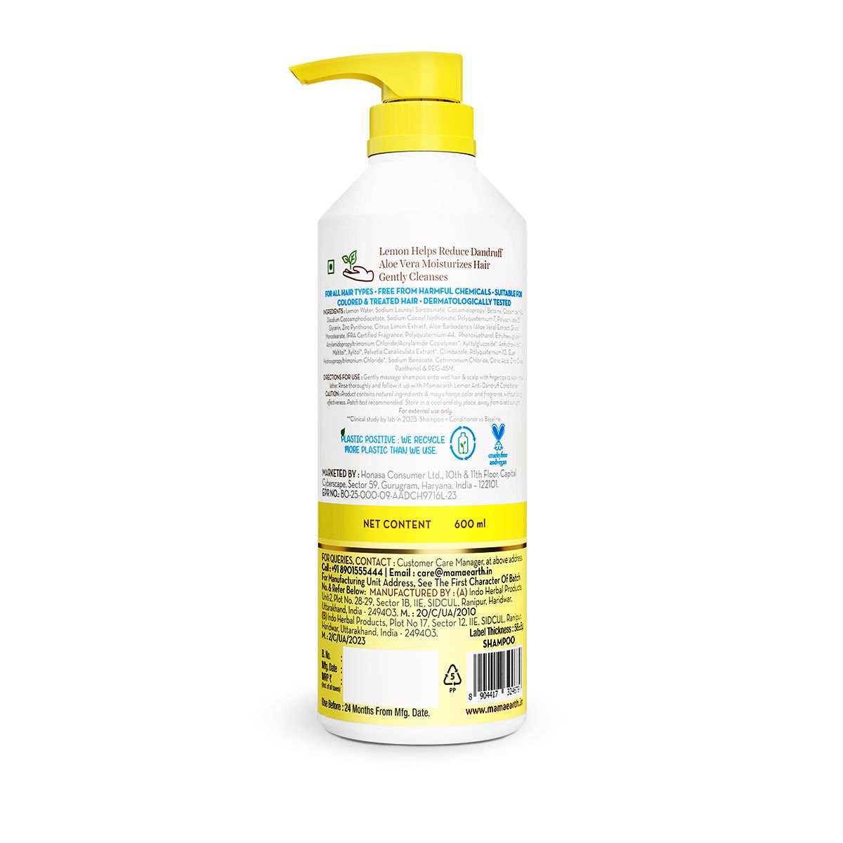 Lemon Anti-Dandruff Shampoo with Lemon & Aloe Vera for Itchy & Flaky Scalp - 600ml
