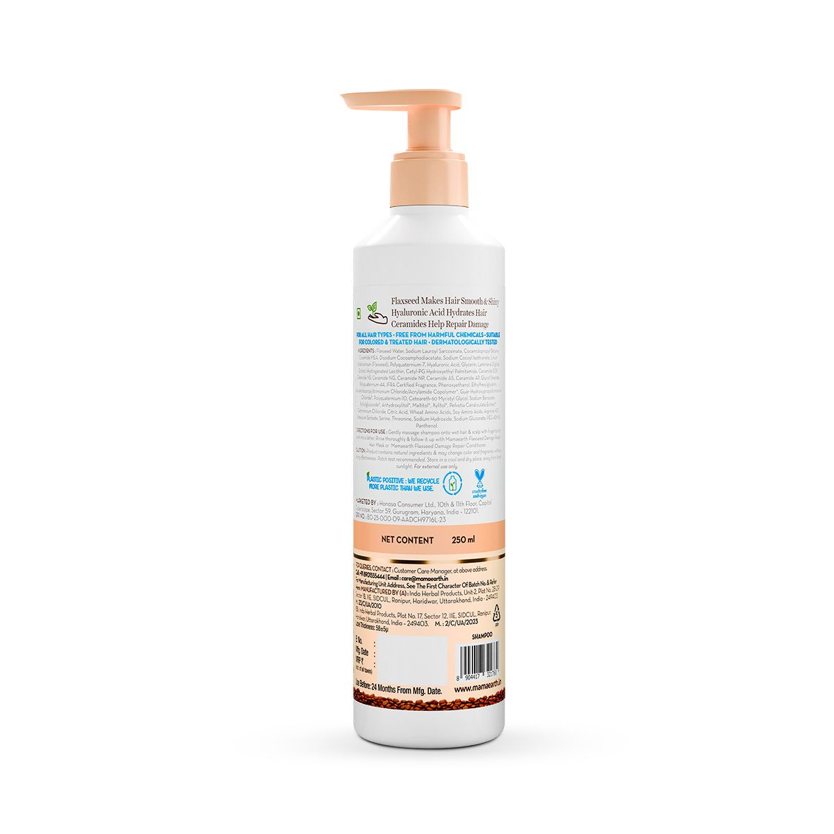 Flaxseed Damage Repair Shampoo with 2% Flaxseed & 1% Hyaluronic Acid for Volume & Shine -250 ml
