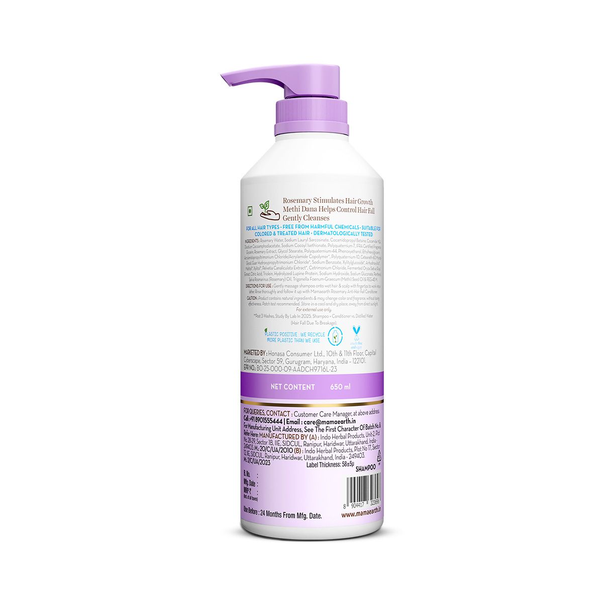 Rosemary Anti-Hair Fall Shampoo with Rosemary & Methi Dana for Hair Loss & Breakage Reduction - 650 ml