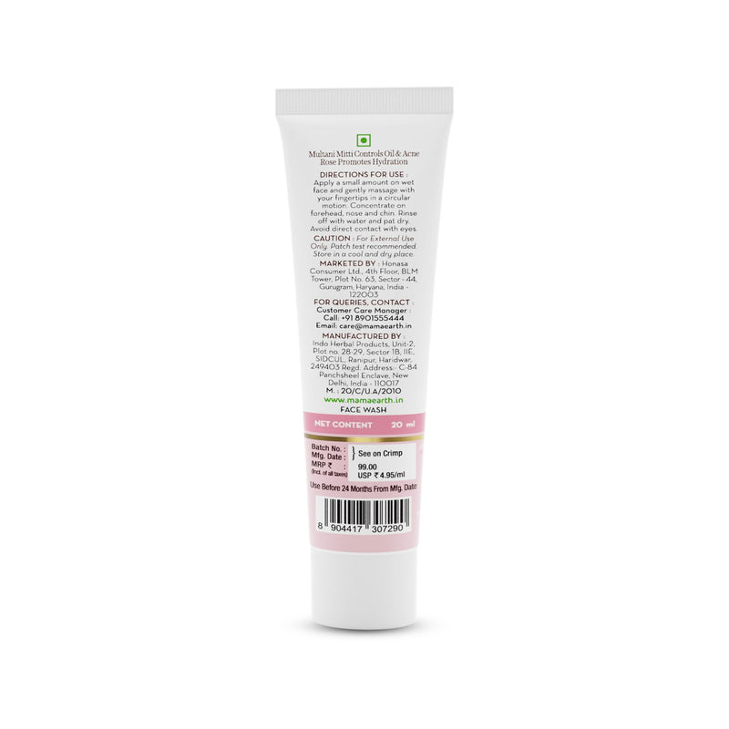 Multani Mitti Face Wash with Multani Mitti & Bulgarian Rose For Oil Control & Acne - 20ml
