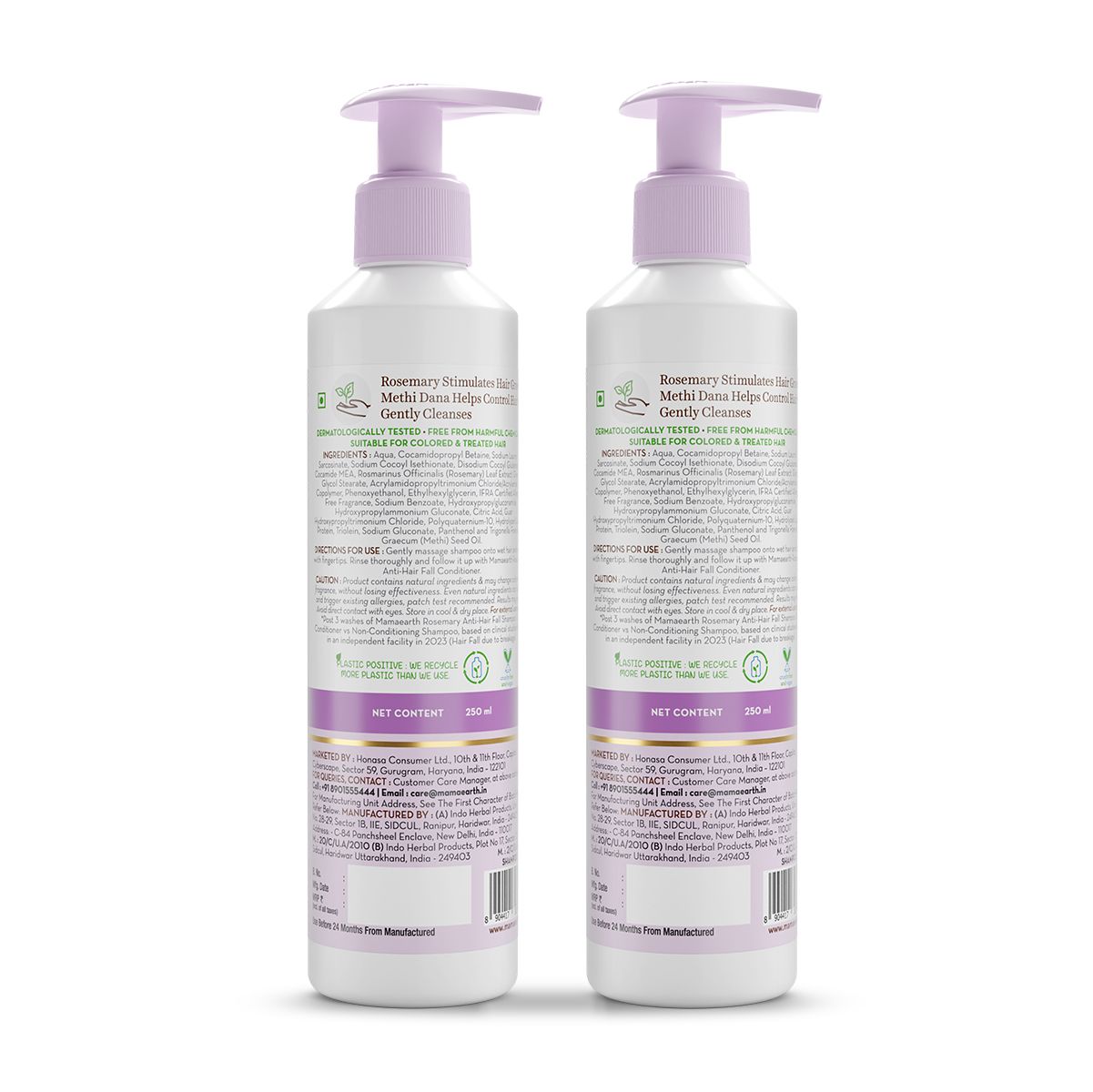 Rosemary Anti-Hair Fall Shampoo with Rosemary & Methi Dana for Reducing Hair Loss & Breakage - 250 ml (Pack of 2)