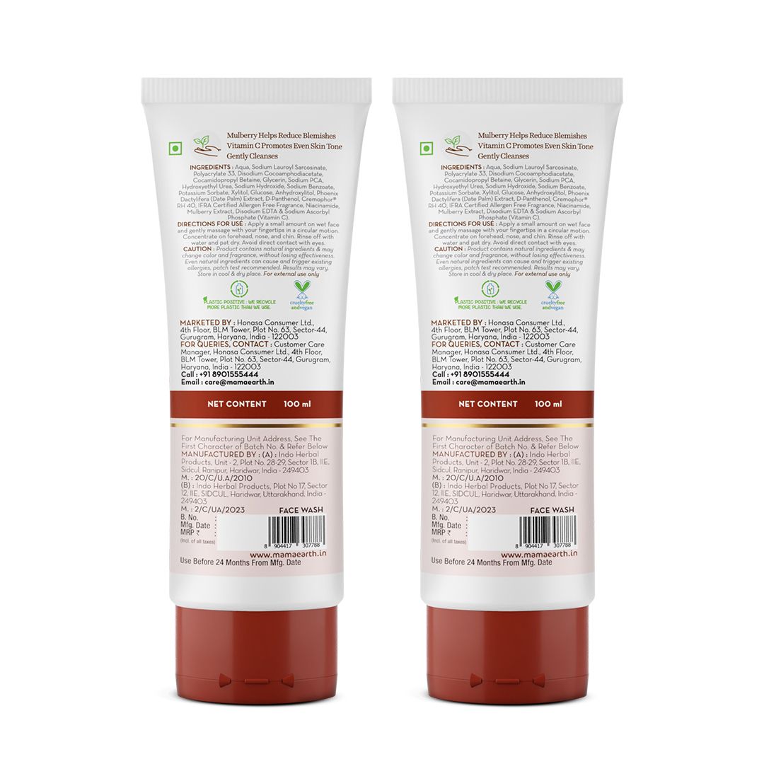 Bye Bye Blemishes* Face Wash with Mulberry and Vitamin C for Even Skin Tone - 100 ml (Pack of 2)