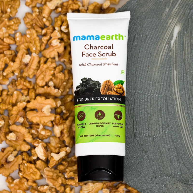 Charcoal Face Scrub For Oily Skin and Normal skin, with Charcoal and Walnut for Deep Exfoliation - 100g