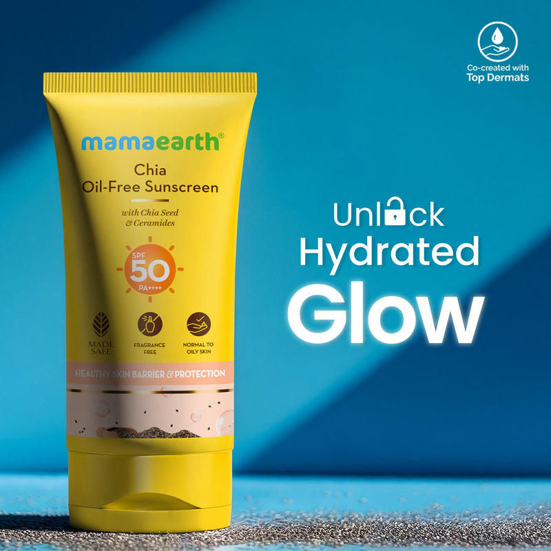 Mamaearth Chia Oil-Free Sunscreen SPF 50 PA++++ – In-Vivo Tested (ISO 24444:2019 Certified, CTRI/2025/05/086630) - 50g