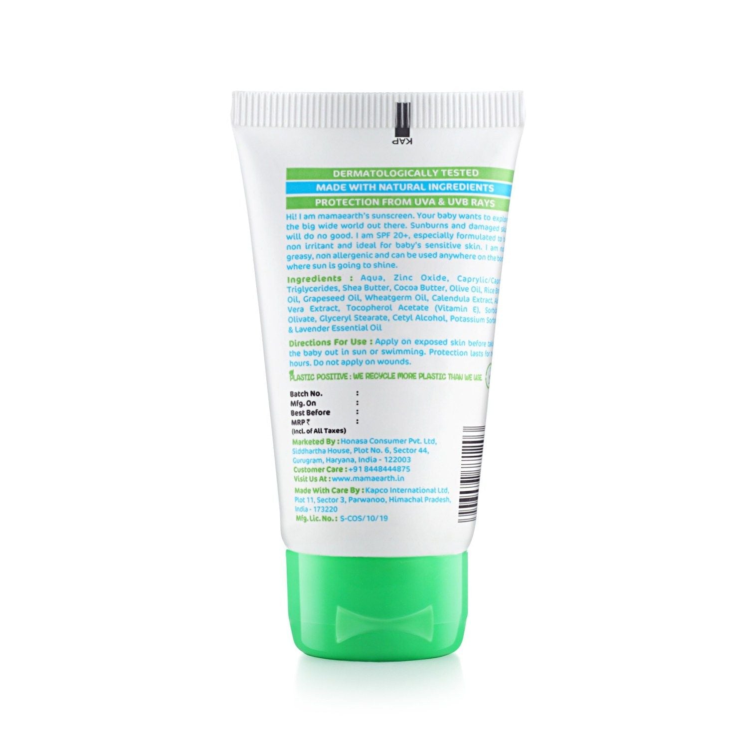 Mineral Based Baby Sunscreen SPF 20+ tube back view