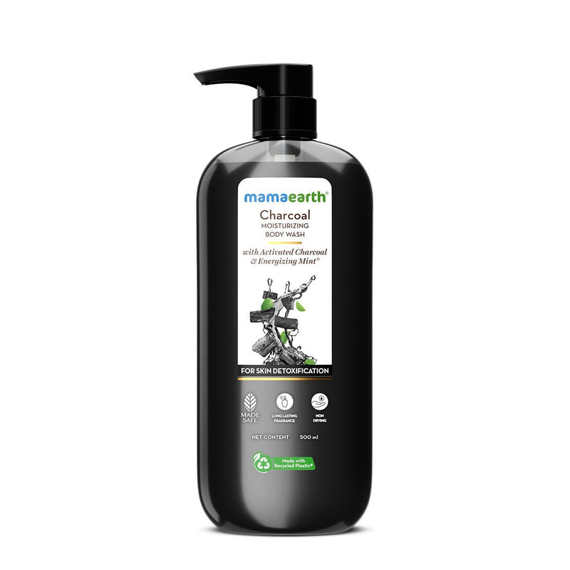 Charcoal Moisturizing Body Wash with Activated Charcoal & Energizing Mint for Skin Detoxification - 500 ml