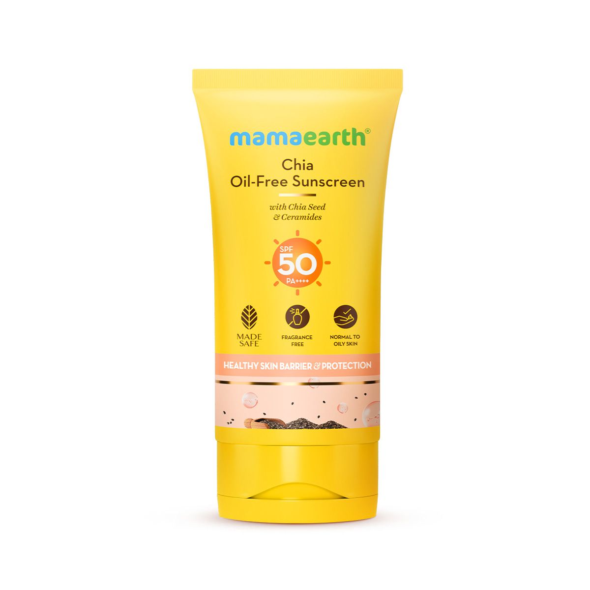 Mamaearth Chia Oil-Free Sunscreen SPF 50 PA++++ – In-Vivo Tested (ISO 24444:2019 Certified, CTRI/2025/05/086630) - 50g