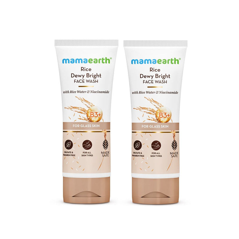 Rice Dewy Bright Face Wash With Rice Water & Niacinamide for Glass Skin - 100 ml (Pack of 2)
