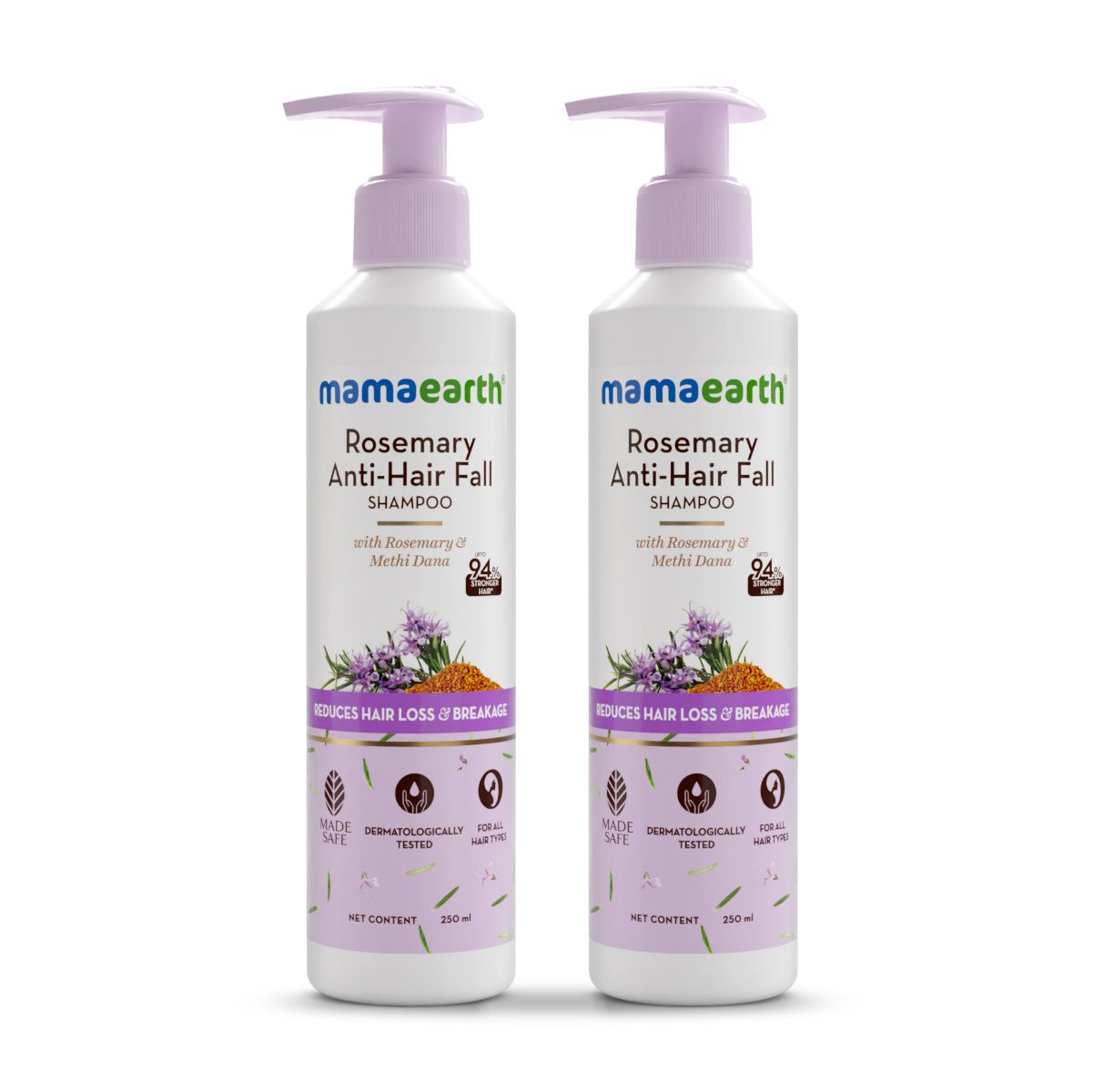 Rosemary Anti-Hair Fall Shampoo with Rosemary & Methi Dana for Reducing Hair Loss & Breakage - 250 ml (Pack of 2)