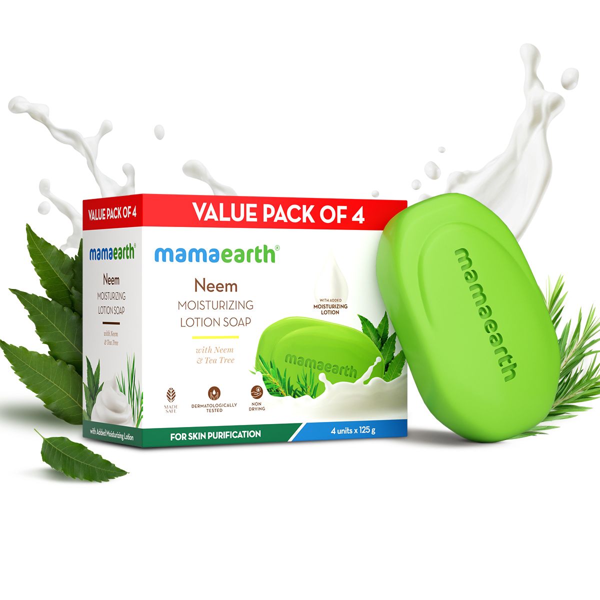 Neem Moisturizing Lotion Soap with Neem & Tea Tree for Skin Purification - (Pack Of 4) - 125 g X 4